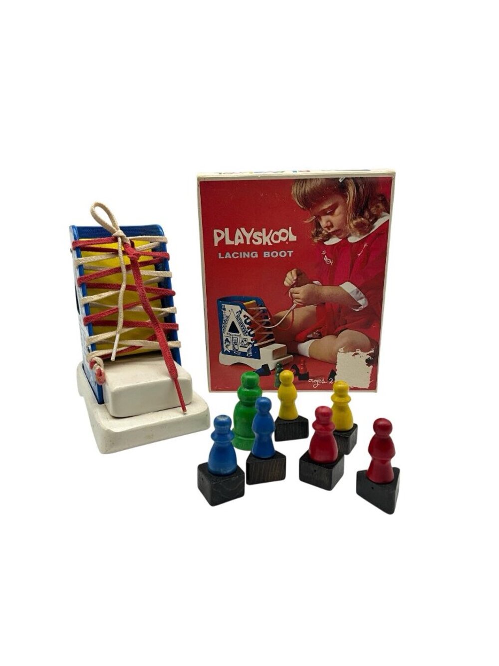 PLAYSKOOL Vintage Red Box Lacing Boot Learning While Playing in Original Box